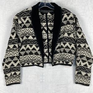 VTG 90s New Identity Sweater Jacket Womens M Black White Geometric Western Aztec